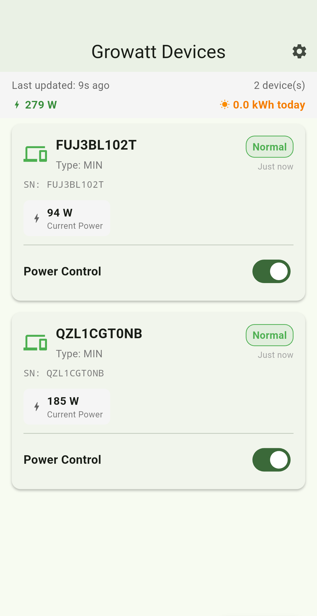 Growatt Control App screenshot