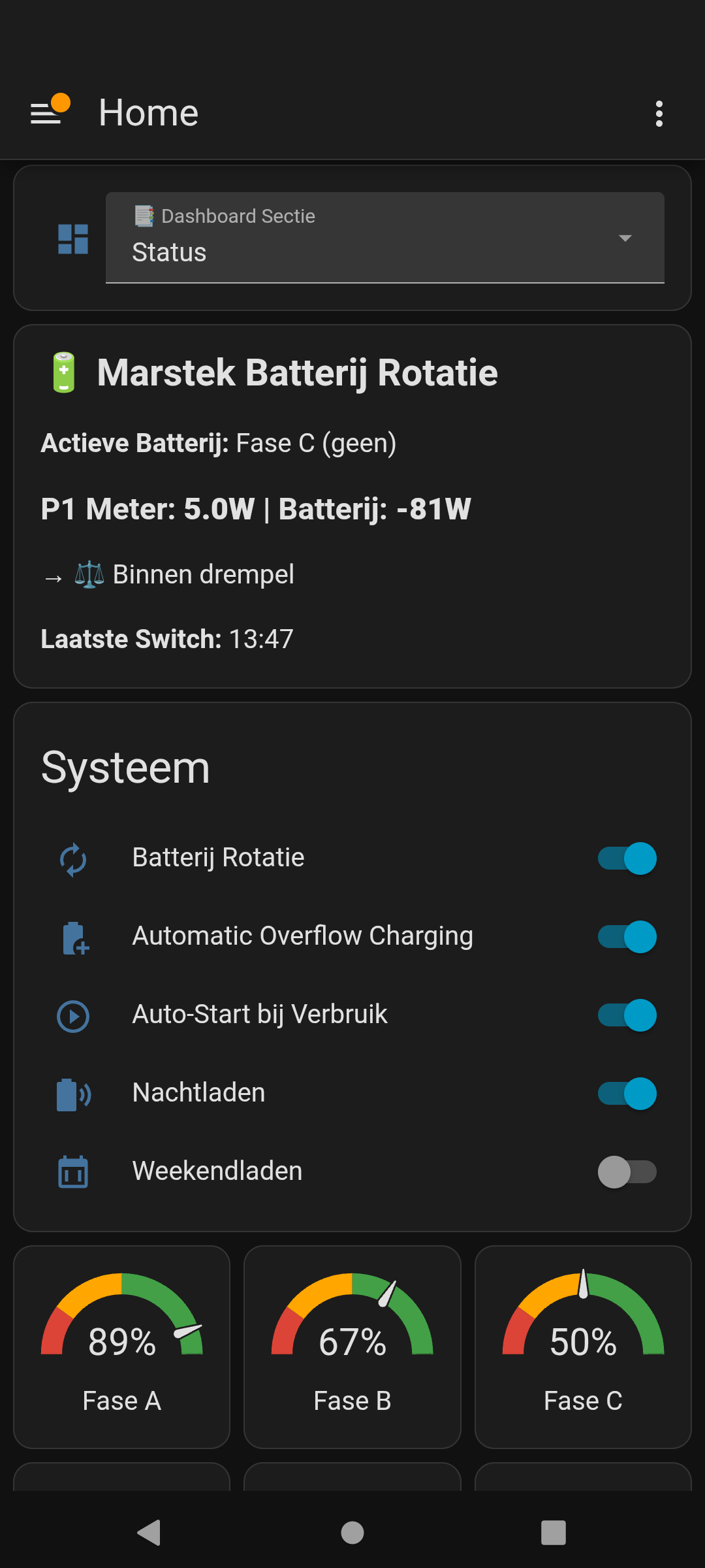 Marstek batterijrotatie dashboard